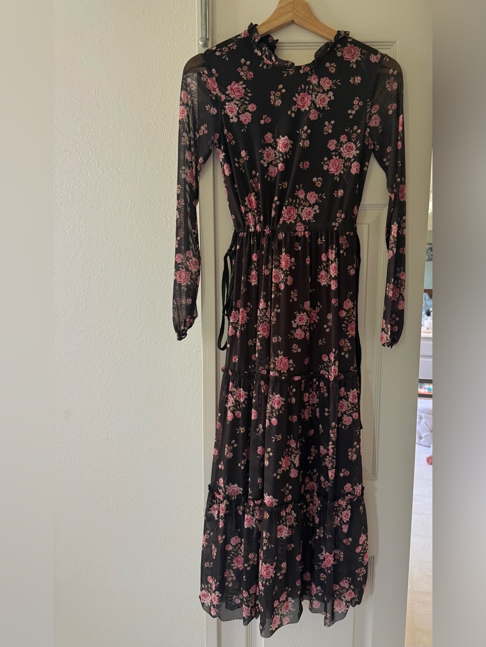 H&M Black Maxi Dress with Pink Rose Print